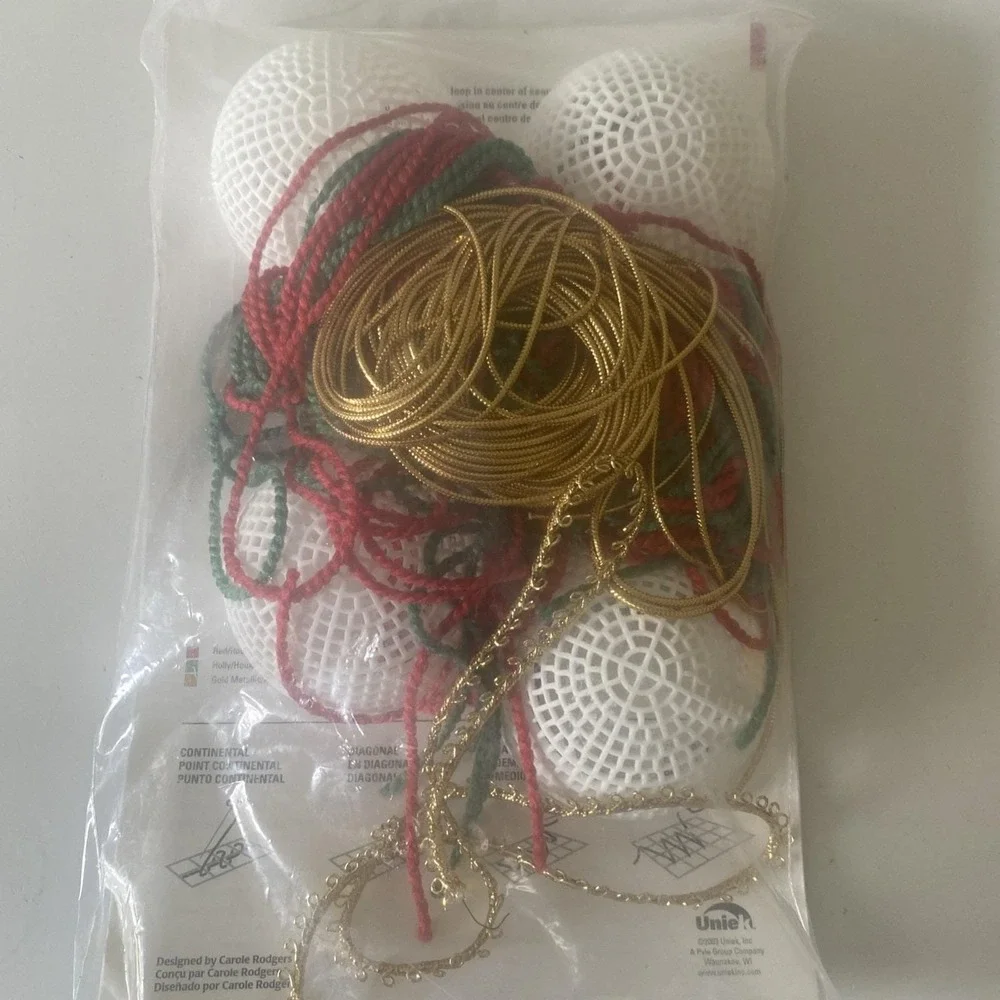 New Sealed Unlike Quick Count Christmas Ornament Kit Gold Cording Beads Vintage